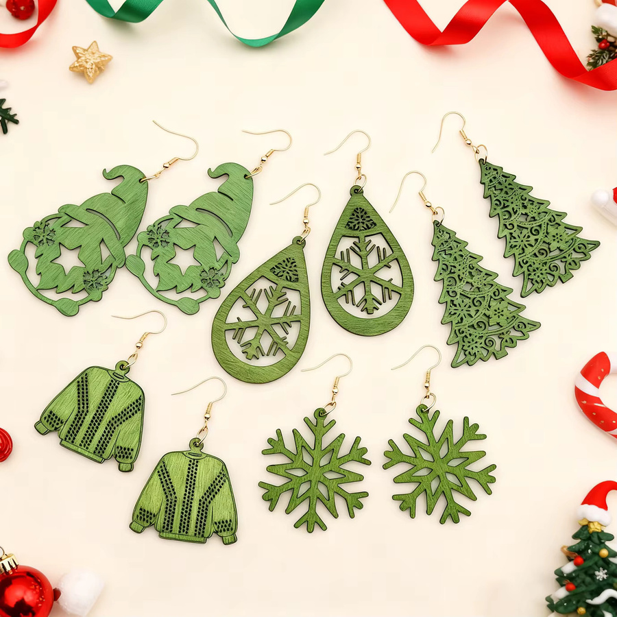 YULUCH Ohrring-Set, Weihnachtsbaum, Schneeflocke, Bunt, Kinder - Bild 4