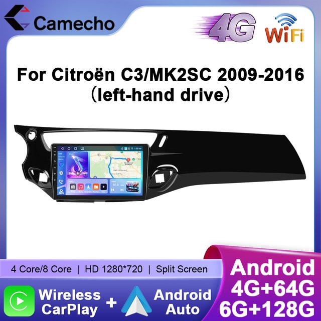 Camecho Wireless CarPlay und Android Auto Multimedia Player für Citroën C3 MK2 (2009-2016) mit 6 Zoll Display, 128 GB Speicher, GPS, 4G und WIFI in Schwarz - Bild 1
