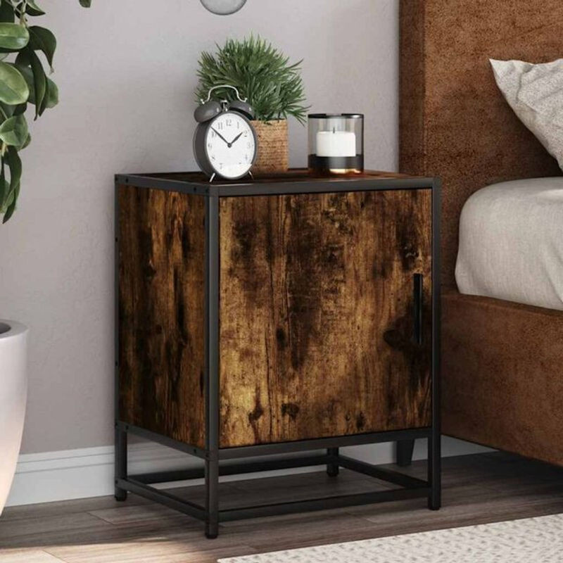 Vidaxl Nachttisch in Räuchereiche und Grau im Industrial Design aus Holzwerkstoff und Metall, B/T/H: 40 x 31 x 50 cm - Bild 1