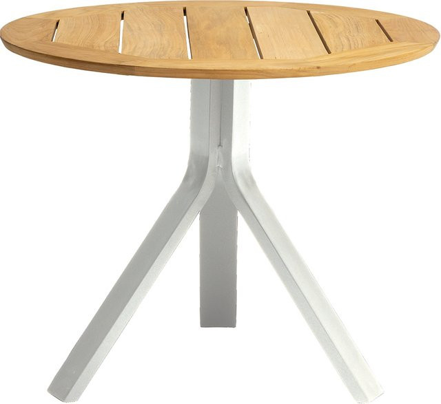 Stern Beistelltisch Freddie mit Teakplatte, Durchmesser: 65 cm, Aluminium weiß - Bild 1