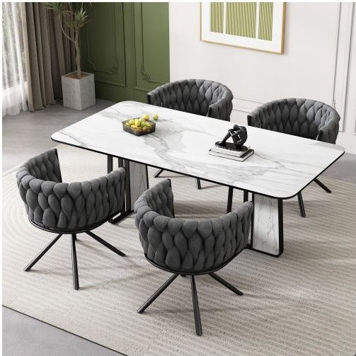 MUVOE Esszimmerstuhl Set mit 4 Stück, Grau, Samt, 360 Grad drehbar, Ergonomisches Design - Bild 1