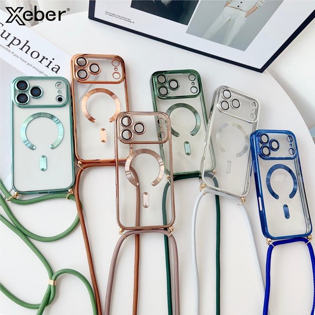 Xeber Magnetische Silikonhülle mit Lanyard für iPhone als Umhängetasche, Transparent, MagSafe kompatibel - Bild 1