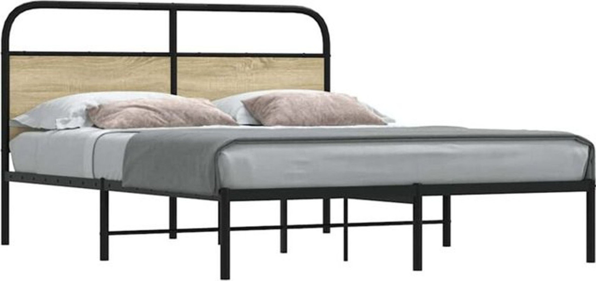 Bettgestell ohne Matratze von Vidaxl in Braun aus Holzwerkstoff und Stahl im Industrial-Stil, B/T/H: 150 x 200 cm - Bild 1