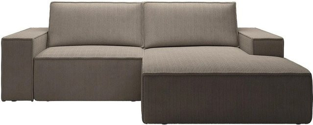 Vente-unique Schlafsofa Amelia in Taupe und Beige, L-Form mit Stoffbezug und ausziehbarer Schublade, Breite: 240 cm - Bild 1