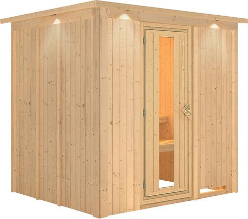 Karibu Sauna Rakvere für 3 Personen aus Fichtenholz in Beige ohne Ofen B: 202,0 cm, T: 184,0 cm, H: 210,0 cm - Bild 1