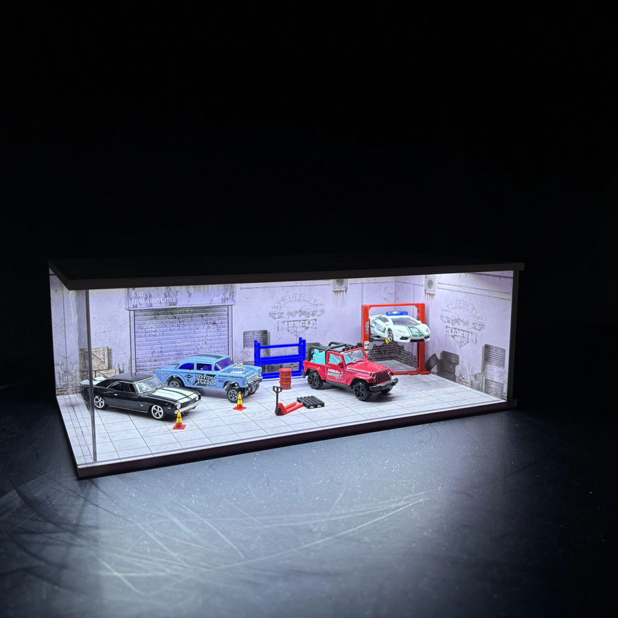 meiduoxing Auto-Garagen-Diorama, Miniatur-Parkplatzmodelle, 1:64, Metall, Blau - Bild 3
