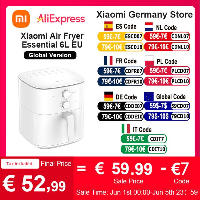 Xiaomi Air Fryer Essential Heißluftfritteuse 6L, Weiß - Bild 2