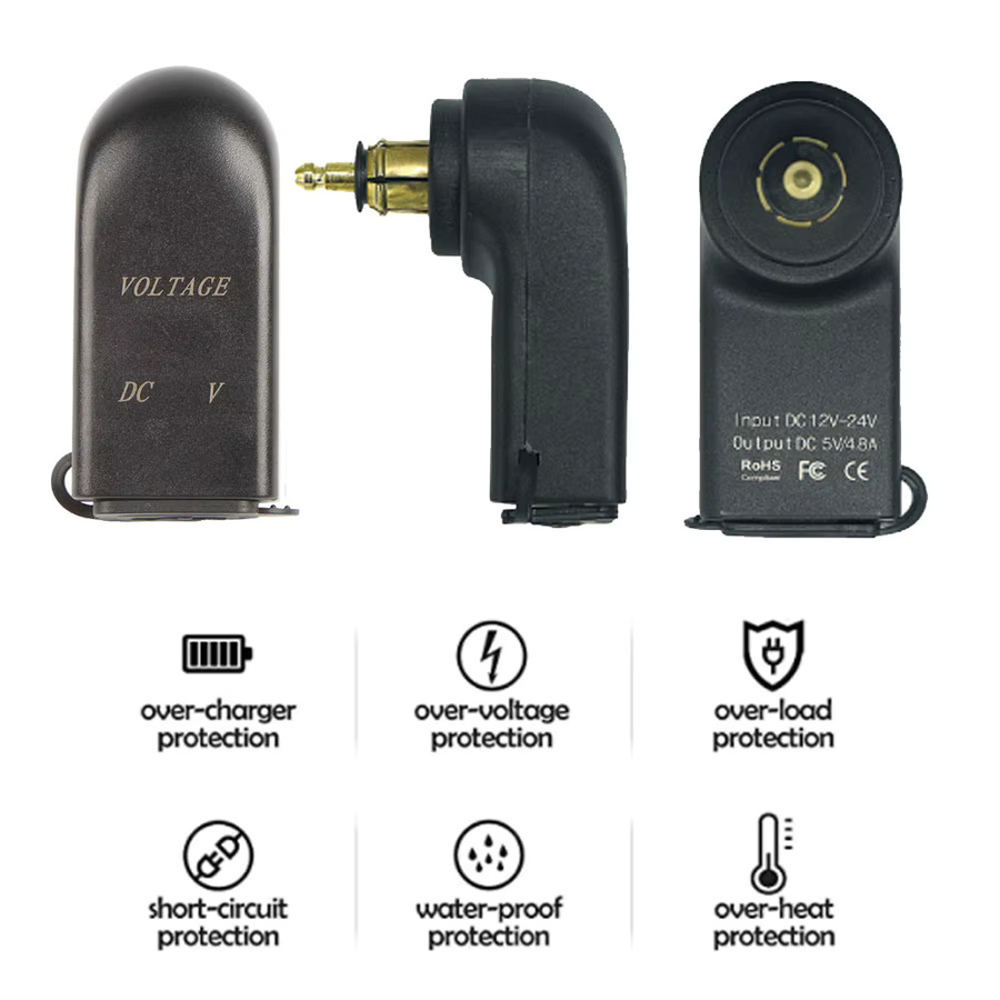 Vansong Dual USB Ladegerät mit LED mit Hella DIN Buchse und USB-A sowie USB-C Adapter in Schwarz für BMW R1250GS ADV R1300GS R1200 GSA LC und Honda NC750X S1000XR F800R - Bild 3