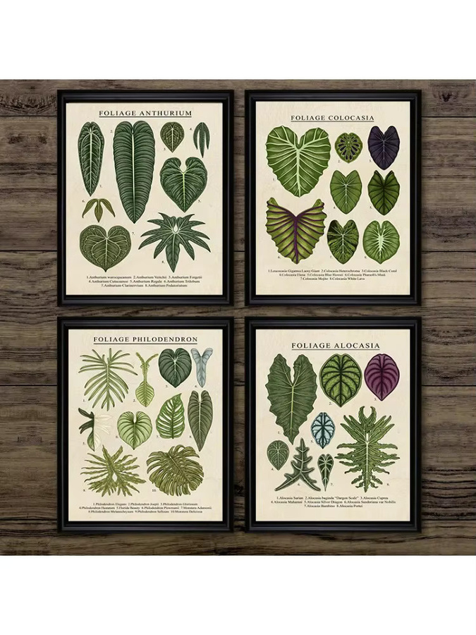 Potdemiel Wandkunst Leinwand Poster mit botanischem Blattmotiv in Grün im Vintage-Stil - Bild 4