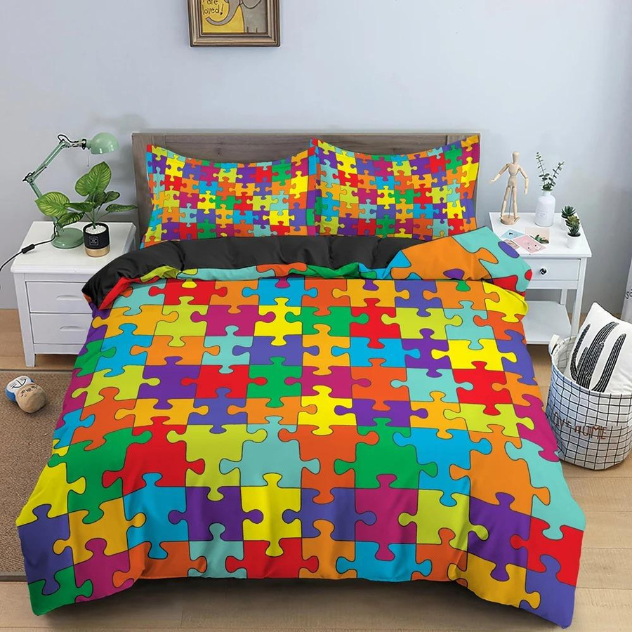 Bunte 3D Puzzle Bettwäsche mit geometrischen Figuren für Kinder und Jugendliche, Multicolor, 2-teiliges Set, Breite: 133 cm, Länge: 200 cm - Bild 1
