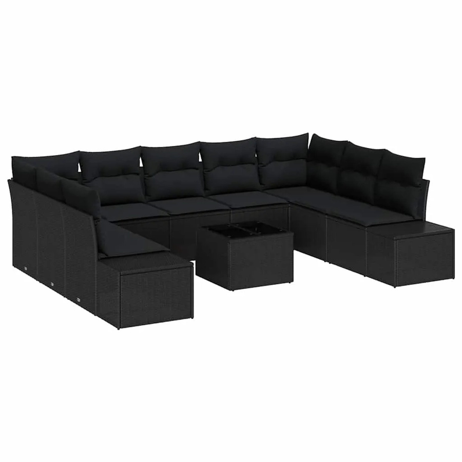 vidaXL Garten-Sofa-Set aus Poly-Rattan in U-Form mit Kissen, Schwarz - Bild 2