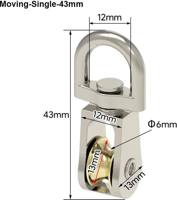Messenger Umlenkrolle aus Zinklegierung in Silber, Durchmesser: 43 mm - Bild 1