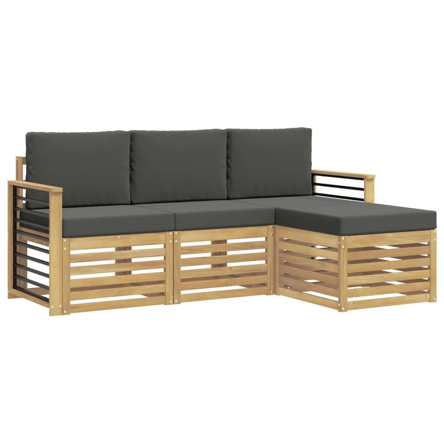 vidaXL Outdoor-Sofagarnitur in L-Form aus Akazienholz mit Polsterkissen in Anthrazit und Weiß - Bild 2