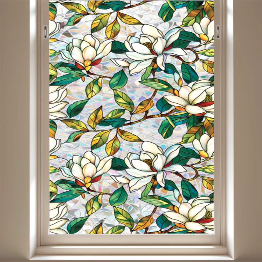 APWIKOGER Sichtschutzfolie mit floralem Rosenmuster in Multicolor, dekorative Fensterfolie aus Buntglas als abnehmbare statische Aufkleber - Bild 2