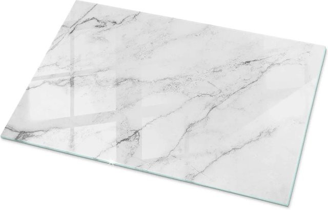 Tulup Tischplatte aus Glas mit weißem Marmoroberflächenmuster, rechteckig, B/T: 100 x 70 cm - Bild 1