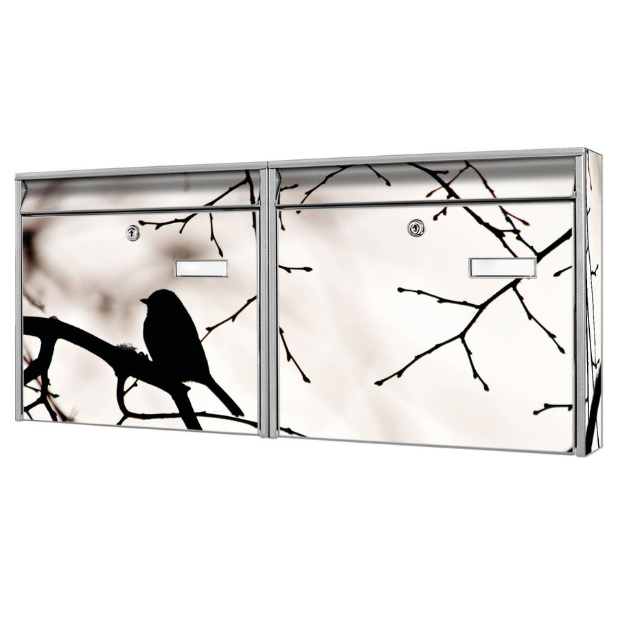 banjado Burg Wächter Briefkastenanlage für Mehrfamilienhäuser in Silber, verzinkt und lackiert mit Motiv Früher Vogel, H x B x T: 72,5 x 32,2 x 10 cm - Bild 1