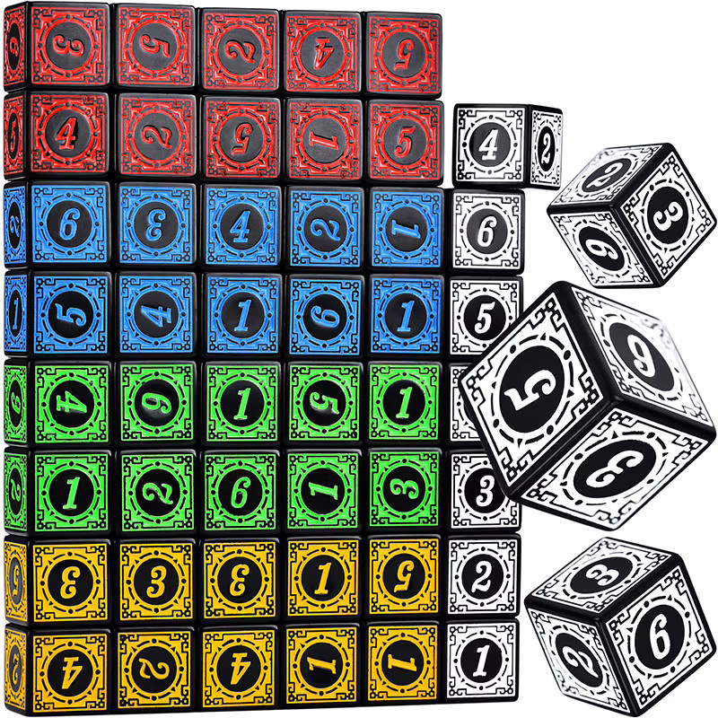 Acryl-Würfelset D6 mit Gravurmuster, 50-teiliges Set, Dungeons and Dragons, mehrfarbig - Bild 2