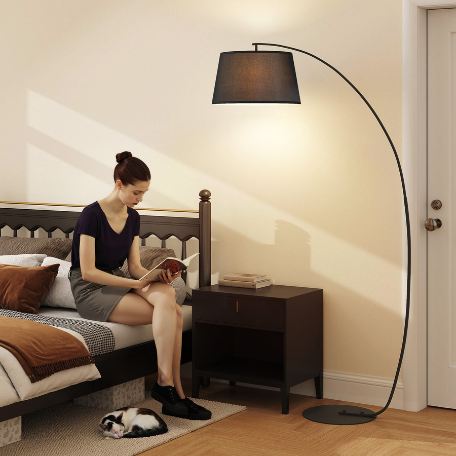 HOMCOM Bogenlampe Stehlampe Arc aus Metall mit Leinenlampenschirm in Schwarz - Bild 2