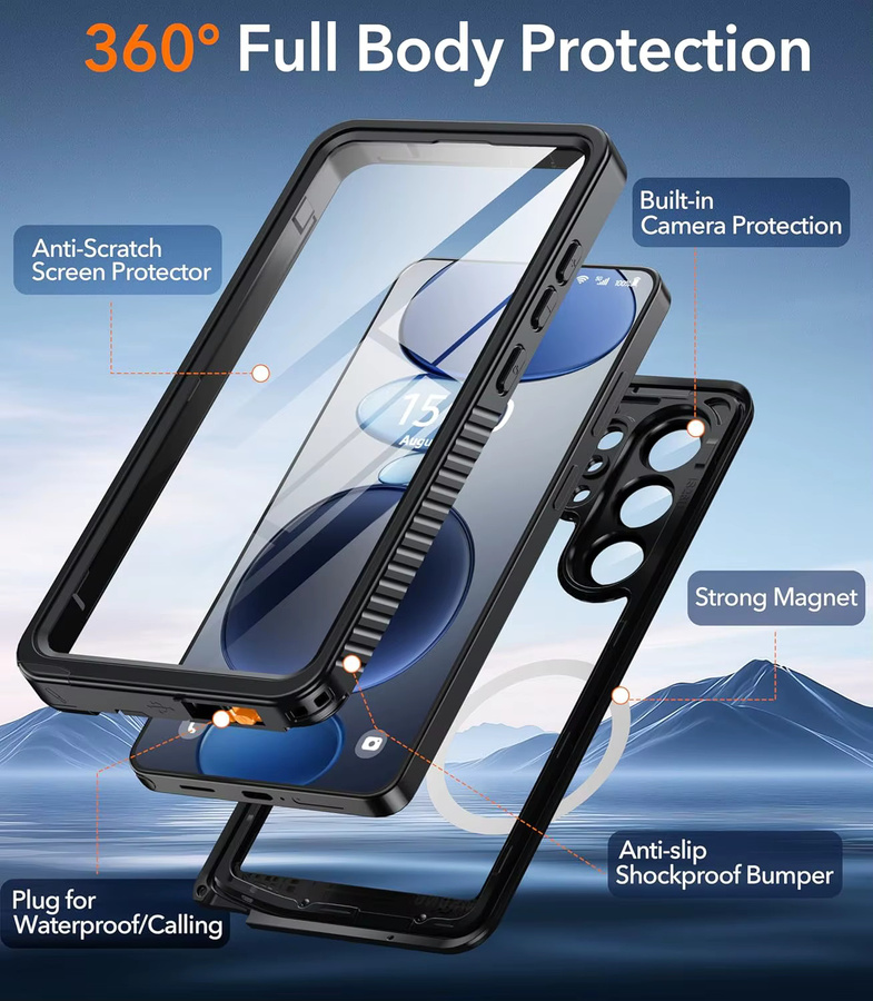 Huikai Wasserdichte Hülle für Samsung Galaxy S26 Ultra, S26 Plus und S26, MagSafe-kompatibel, IP68 Vollschutz, robust und stoßfest, Schwarz - Bild 4