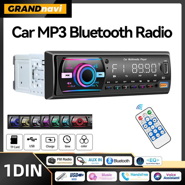 Grandnavi 1 DIN Autoradio mit Bluetooth, MP3-Player und Sprachassistent in Schwarz - Bild 1