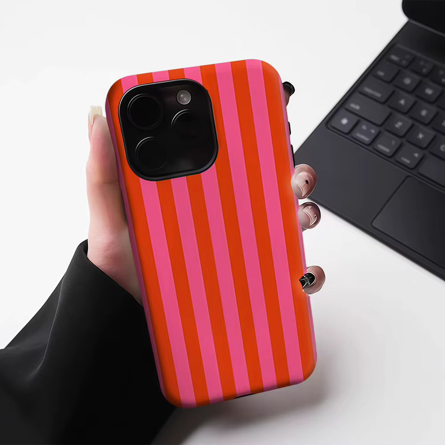 Robuste Handyhülle von Potdemiel in Rosa-Rot gestreift für iPhone 17 16 15 14 13 Pro Max Plus mit Magnetfunktion und Doppel-Schicht-Schutz - Bild 4