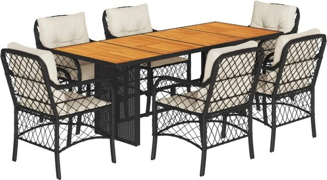 vidaXL 7-teilige Garten-Essgruppe aus PE-Rattan und Akazienholz in Schwarz mit Kissen - Bild 1