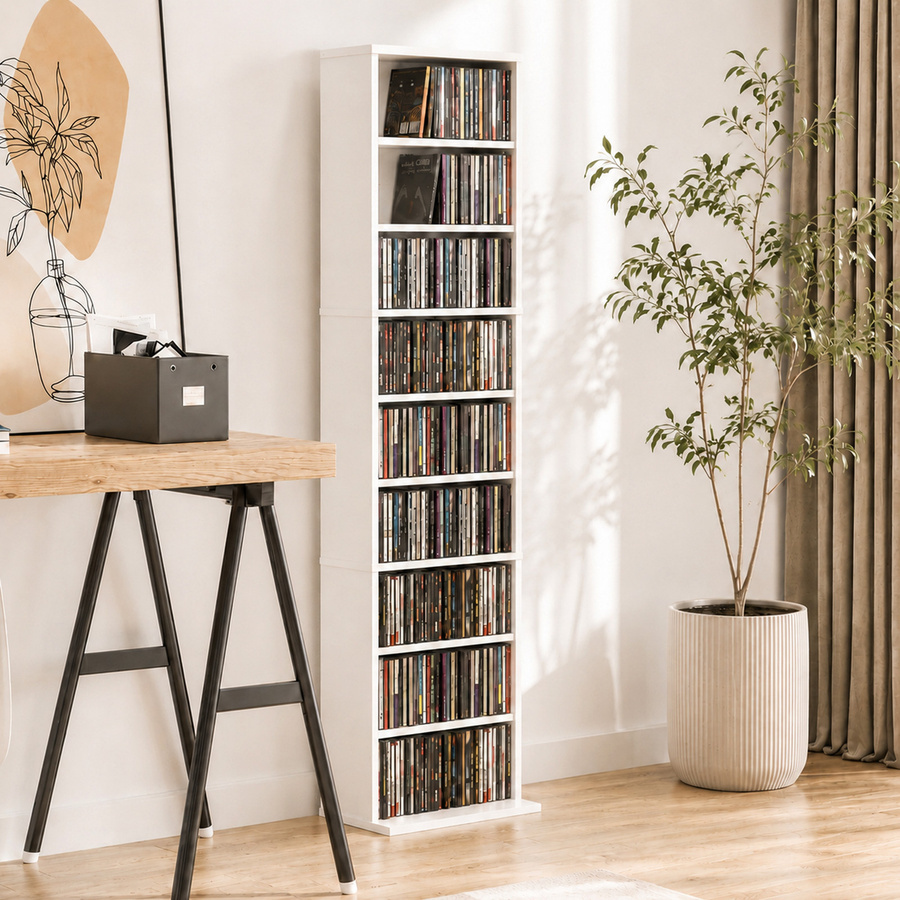 HOMCOM CD- und DVD-Regal in Weiß mit 9 Ebenen und 6 verstellbaren Böden für bis zu 260 CDs oder 120 DVDs - Bild 2
