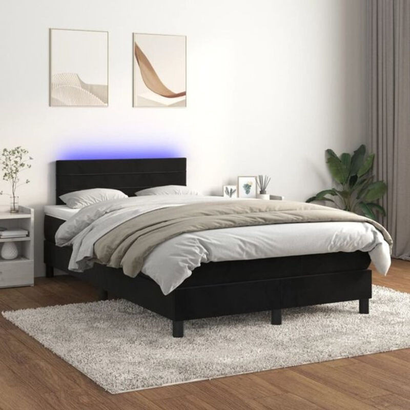 Vidaxl Boxspringbett mit Matratze und LED in Schwarz aus Samt, B/T/H: 120 x 200 x 88 cm - Bild 1