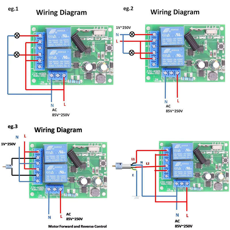 WenQia 433MHz Drahtlose Universal Fernbedienung mit 2-Kanal RF Relais Empfänger und Sender für AC 220V 10A zur Steuerung von Licht, Birnen oder Motoren - Bild 2