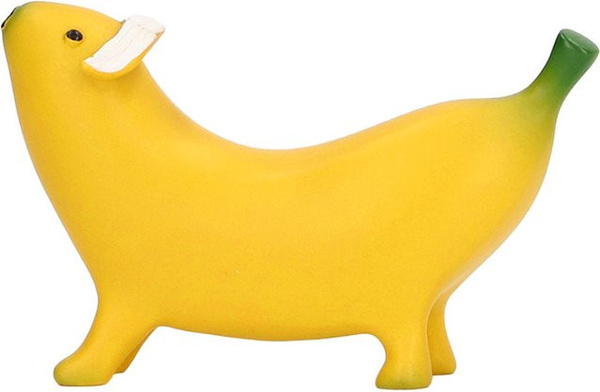 OutsideWorld Banane Hund Skulptur aus Harz in Gelb als lustige Kunstdekoration für deinen Schreibtisch oder dein Zuhause
