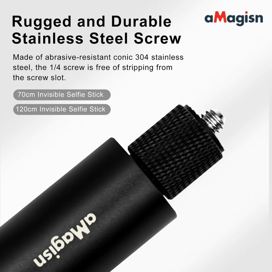 AMagisn Unsichtbarer Selfie Stick aus Carbon Fiber für Insta360 und GoPro, Gerade Pull Erweiterte Einbeinstativ, Schwarz, 1,2 m - Bild 4