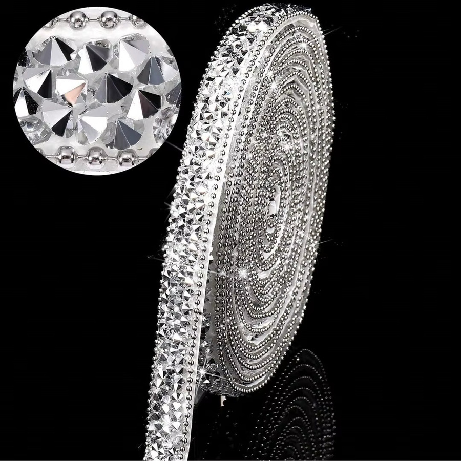 Selbstklebendes Kristall-Band aus Harz mit Strass und Glitzer für DIY-Handwerk und Hochzeiten, Länge: 90 cm, Farben: Gold und Silber - Bild 4