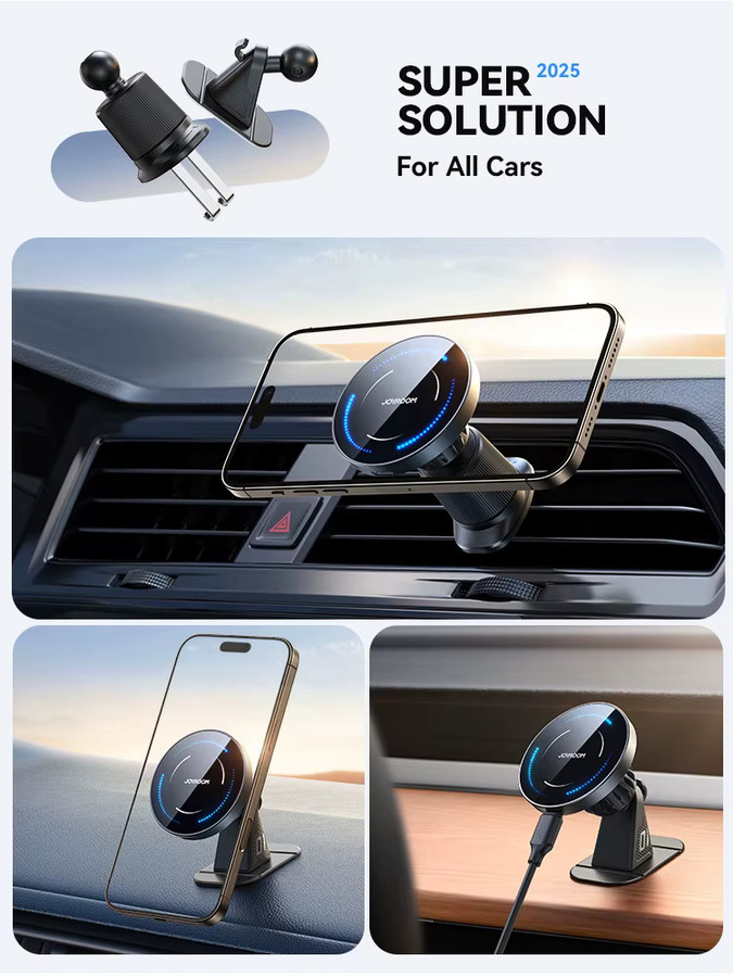 Joyroom Magnetische Auto-Handyhalterung mit kabelloser Ladefunktion für Armaturenbrett und Lüftungsschlitz, Schwarz, JR-ZS502 - Bild 7