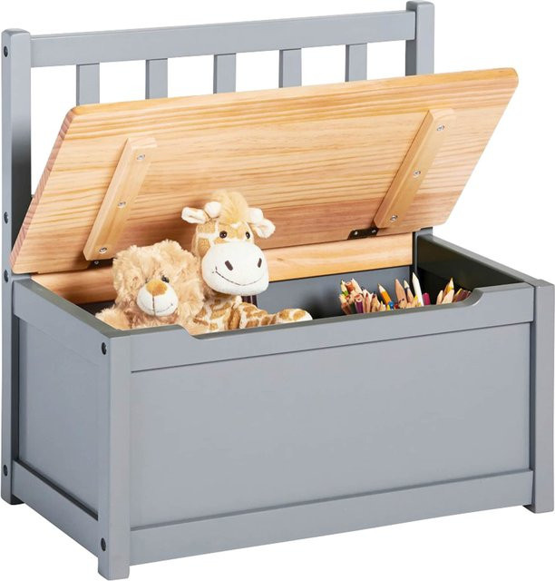 Pinolino Kindertruhenbank Fenna aus massiver Kiefer in Grau mit Deckel und Klappendämpfer, B/T/H: 57 x 31 x 31 cm - Bild 1