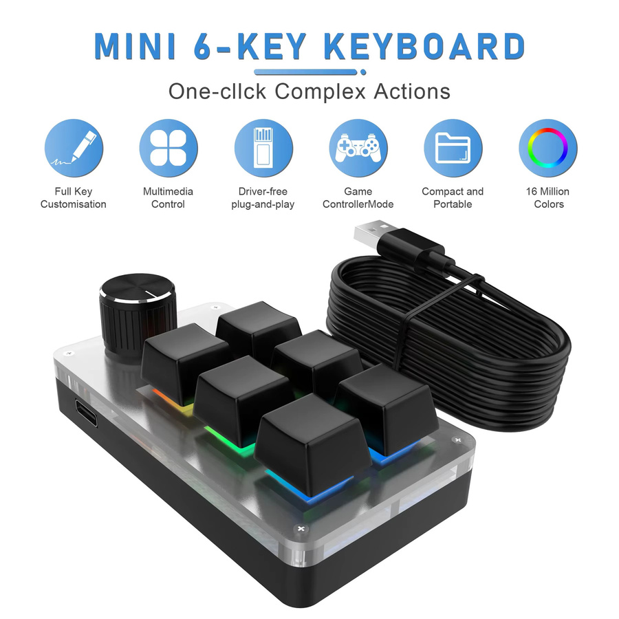 GGBEE RGB Mechanische Makro-Tastatur mit 6 Tasten und 1 Mini-Knopf in Weiß für Photoshop und Gaming via USB - Bild 4