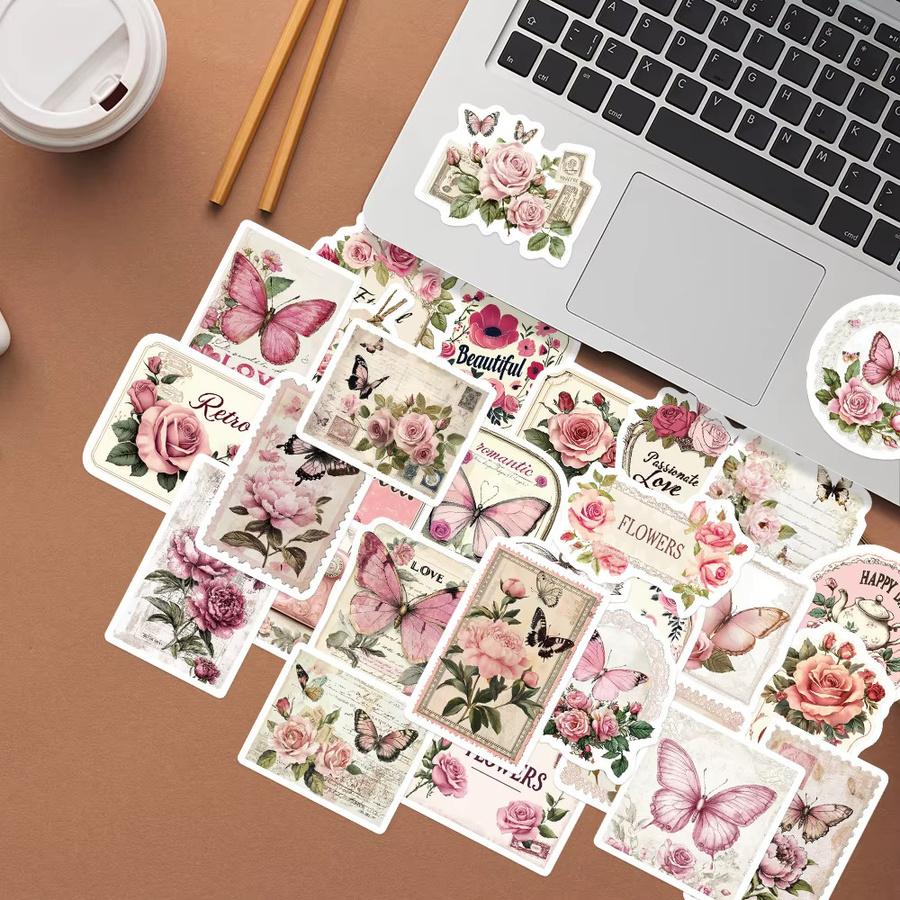 30 Stück PickJoy Retro Aufkleber in Rosa im Kawaii Design für dein DIY Scrapbook und Geschenke - Bild 2