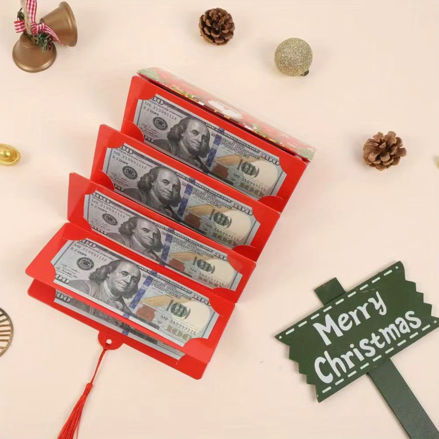 Weihnachts-Geldhalter mit 10 Fächern in Rot und Gelb als Geschenk für Erwachsene - Bild 3