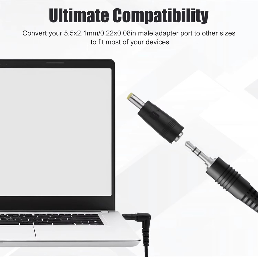BSN DC-Adapter-Steckverbinder Hohlstecker Netzteiladapter Schwarz, 5,5 x 2,1 mm Buchse auf Stecker für Monitor, Webcam, Router und Laptop - Bild 3