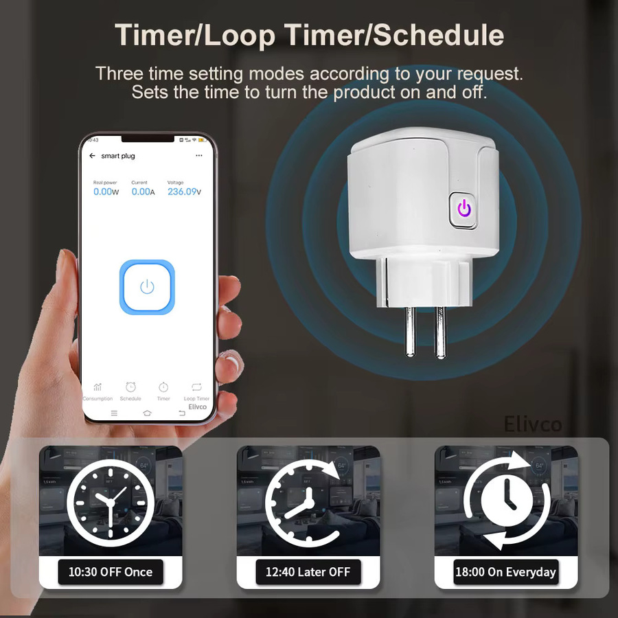 Elivco Smart-Steckdose eWelink 16A WiFi EU-Stecker mit Stromüberwachung und Timer-Funktion, kompatibel mit Alexa und Google Home, Weiß - Bild 5