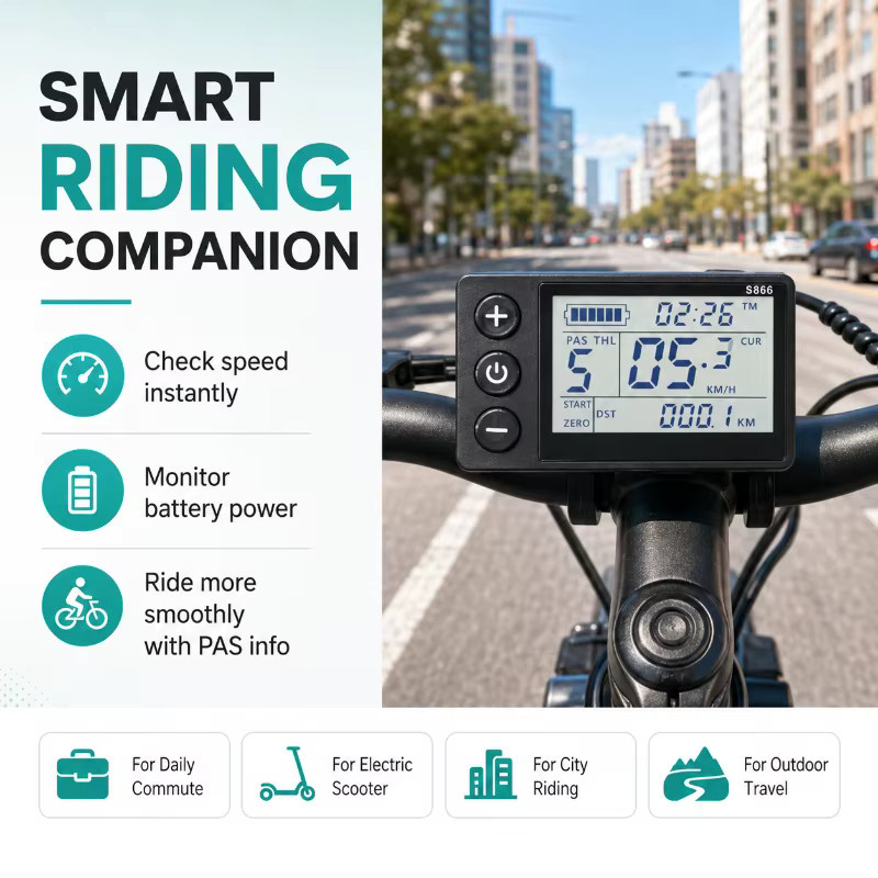 S866 E-Bike LCD-Display Multifunktionales Messgerät mit 5-Pin Wasserdichtem Buchsenstecker in Schwarz - Bild 2