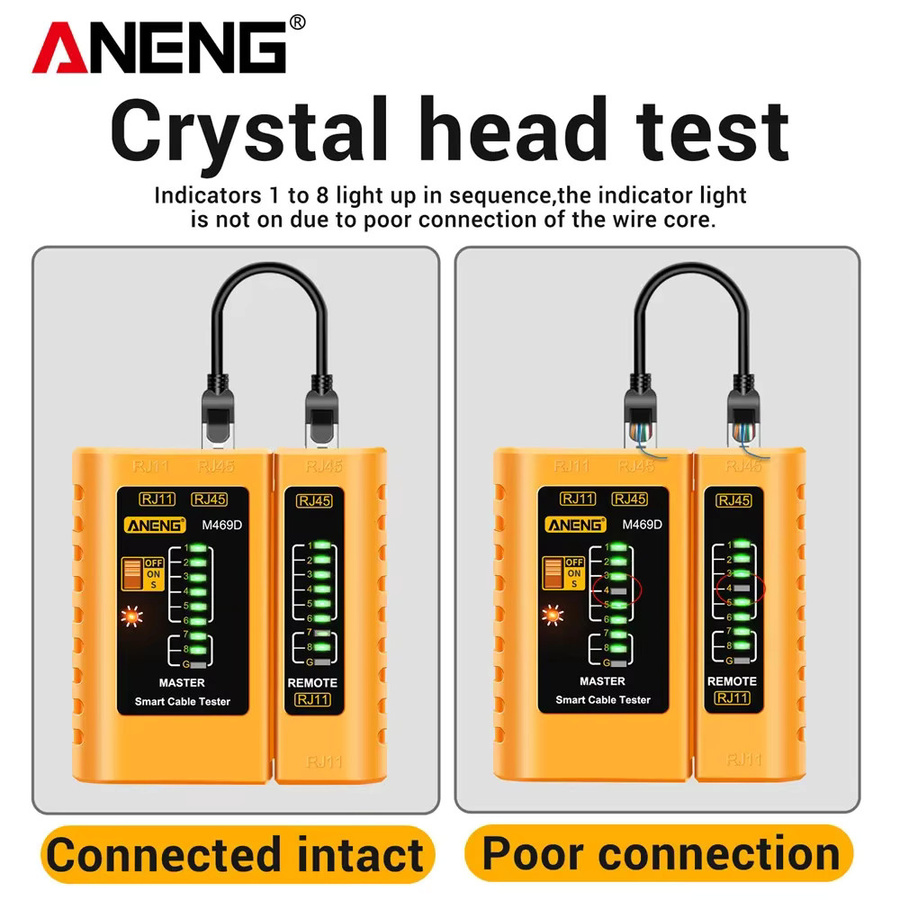 ANENG M469D Netzwerk-Tester für LAN RJ45 RJ11 RJ12 CAT5 UTP in Gelb - Bild 4