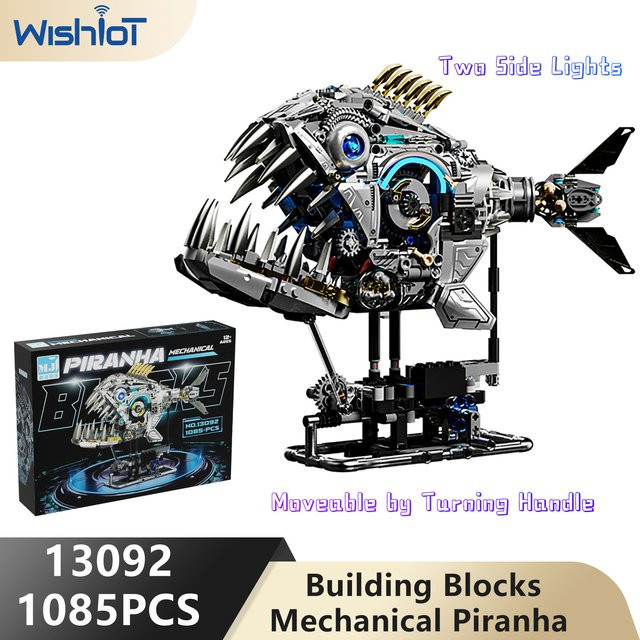 wishiot STEM Bausteine Set Mechanischer Piranha mit Licht 1085 Teile Kreatives Meerestier Modell aus Kunststoff für Kinder ab 12 Jahren - Bild 1