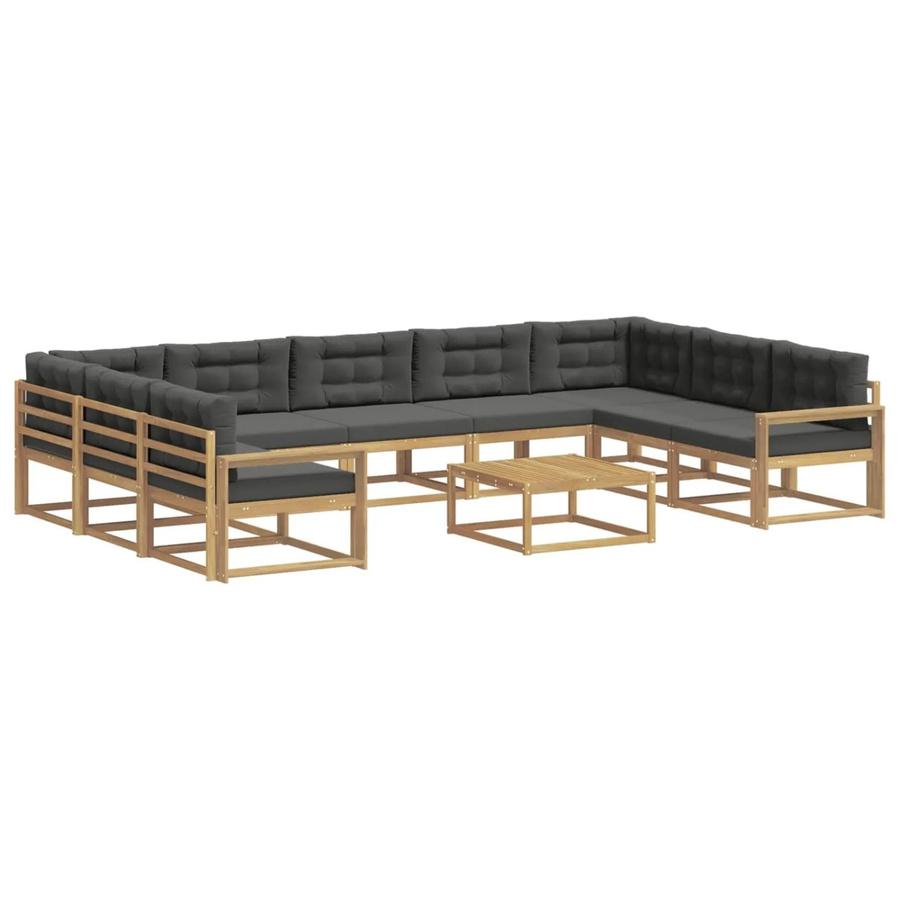 vidaXL Outdoor-Sofagarnitur in L-Form aus Akazienholz mit 10 Kissen in Weiß und Anthrazit - Bild 2