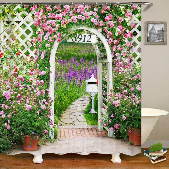 Waschbarer Duschvorhang Naturlandschaft von Baifenbai Home Furnishing, wasserdichter Polyester mit 3D-Druck, Mehrfarbig, B: 180 cm, H: 210 cm - Bild 1