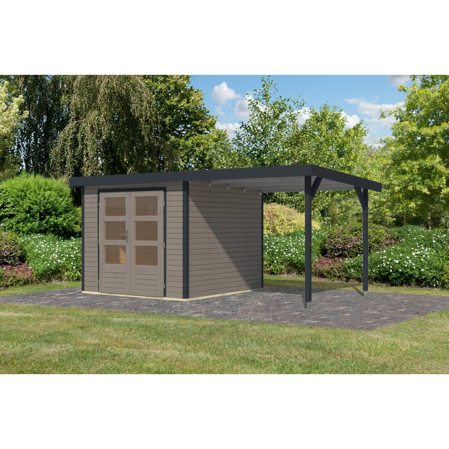 Karibu Gartenhaus Ernesto 3,5D mit Anbaudach in Wassergrau/Anthrazit, B/T/H: 209 x 238 x 242 cm - Bild 2