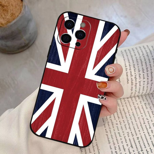 Handyhülle mit britischer Nationalflagge für Apple iPhone 11 bis 17 Pro Max, weiche Schutzhülle in Schwarz und Multicolour - Bild 1