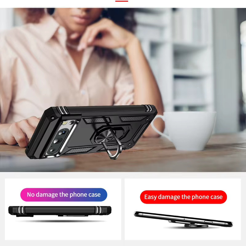 Robuste Handyhülle mit Magnetringhalterung für Google Pixel 9 Pro XL 8 7 6 Pro 5G in Schwarz und Rot - Bild 4