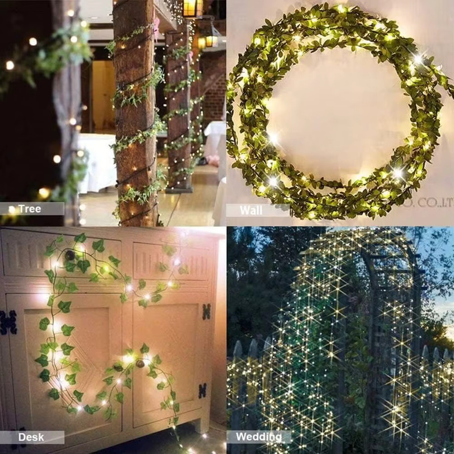 MENGHAO Künstliche Efeu-Lichterkette in Grün mit warmweißen LED-Feenlichtern zur Dekoration von Hochzeit, Party und Zuhause - Bild 5
