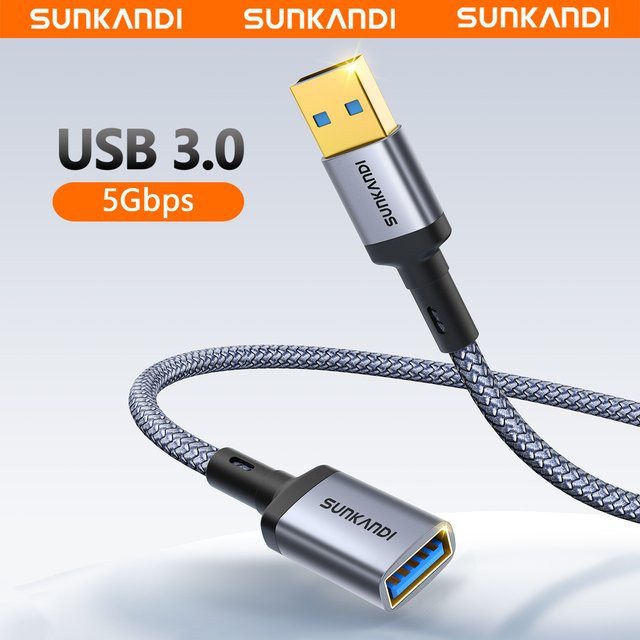 SUNKANDI USB 3.0 Verlängerungskabel USB-A Stecker auf USB-A Buchse in Grau mit 5 Gbit/s für Gamepad, USB-Stick, USB-Hub und externe Festplatten - Bild 1