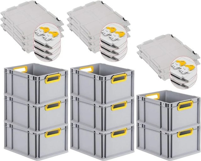 PROREGAL Spar Set 8x Eurobox Nextgen Color mit Scharnierdeckel und Schiebeschnappverschlüssen, Gelb, H x B x T: 22 x 30 x 40 cm - Bild 1